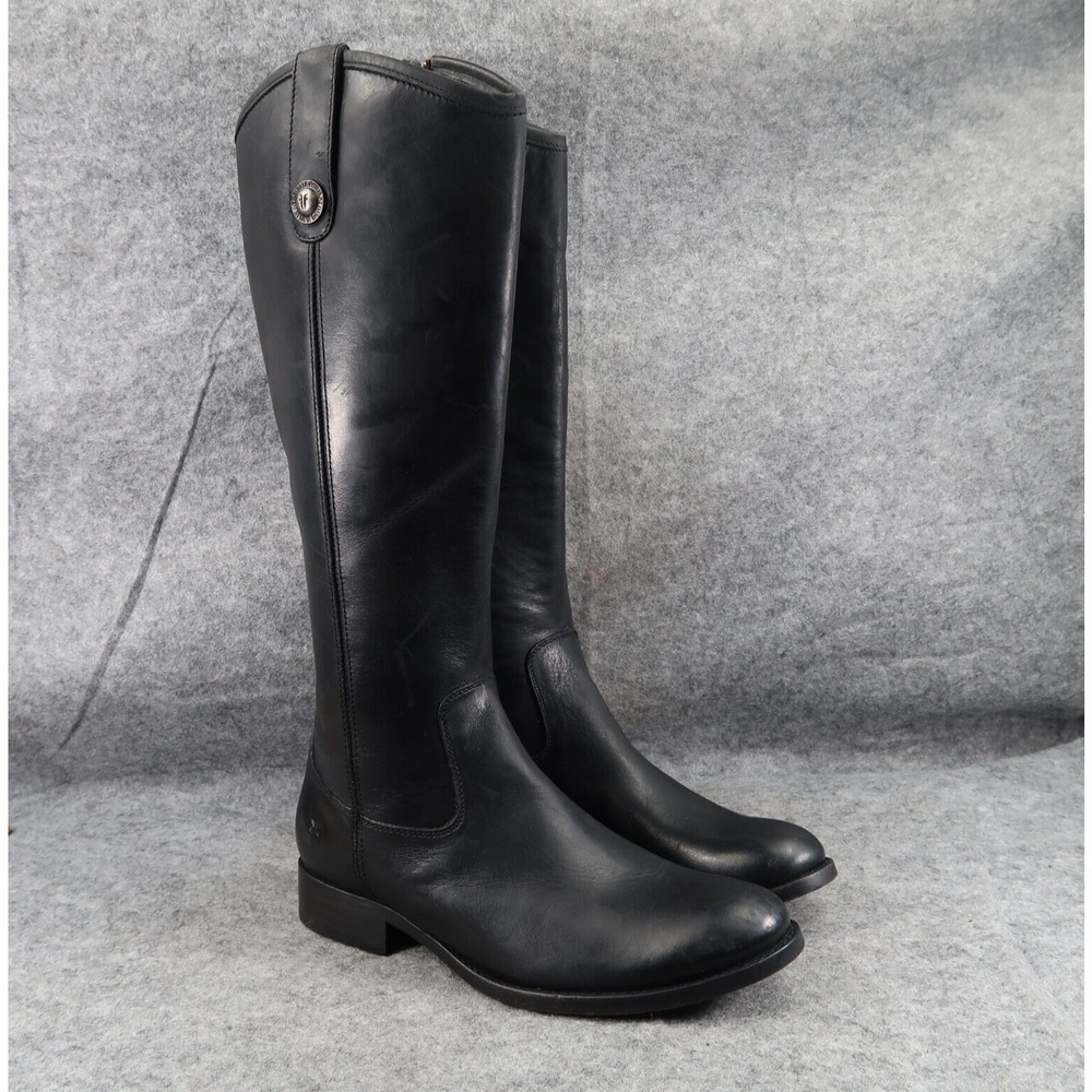 Frye Boots Women 6 Riding Tall Leather Melissa Button Classic Zip Black Fashion